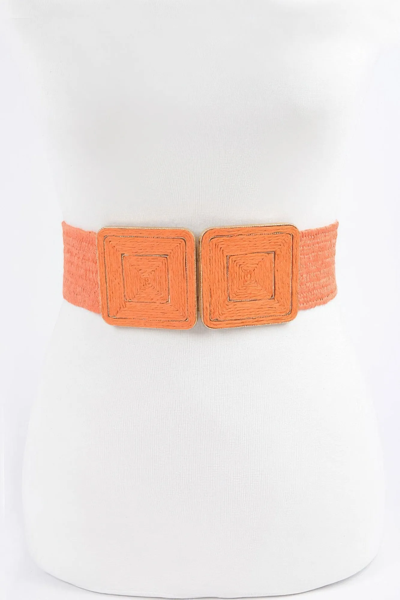 Faux Straw Two Buckle Elastic Belt