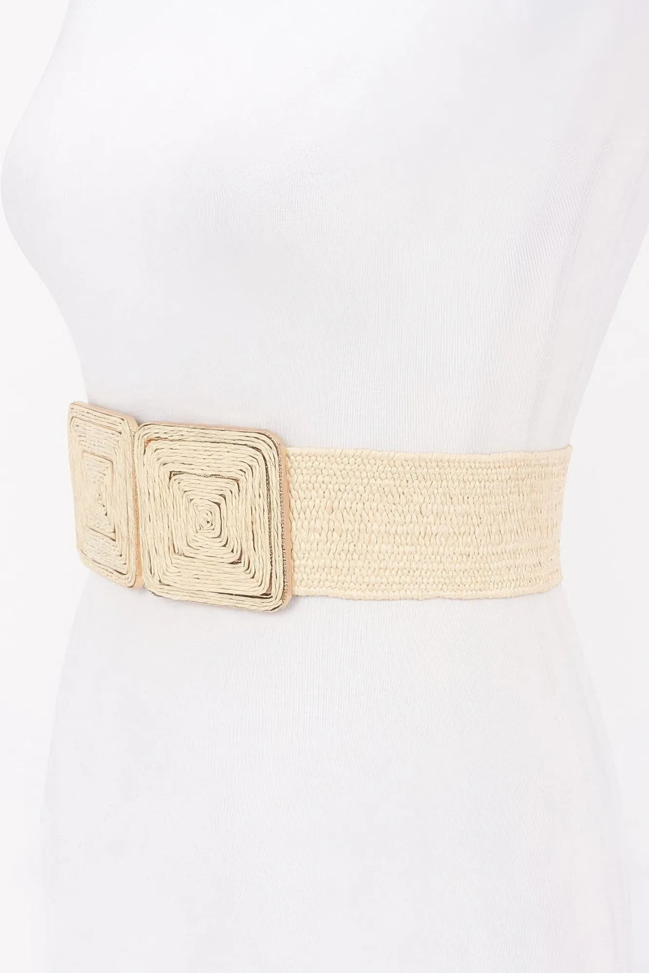 Faux Straw Two Buckle Elastic Belt