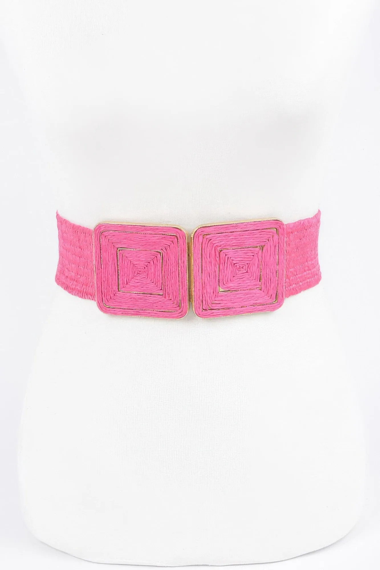 Faux Straw Two Buckle Elastic Belt