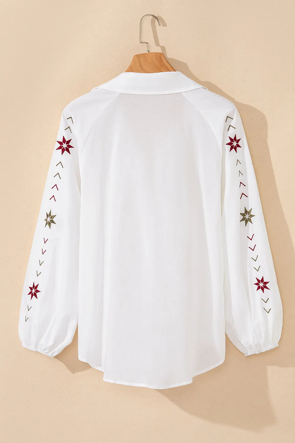 Floral Embroidered Puff Sleeve Eyelet Patchwork Shirt