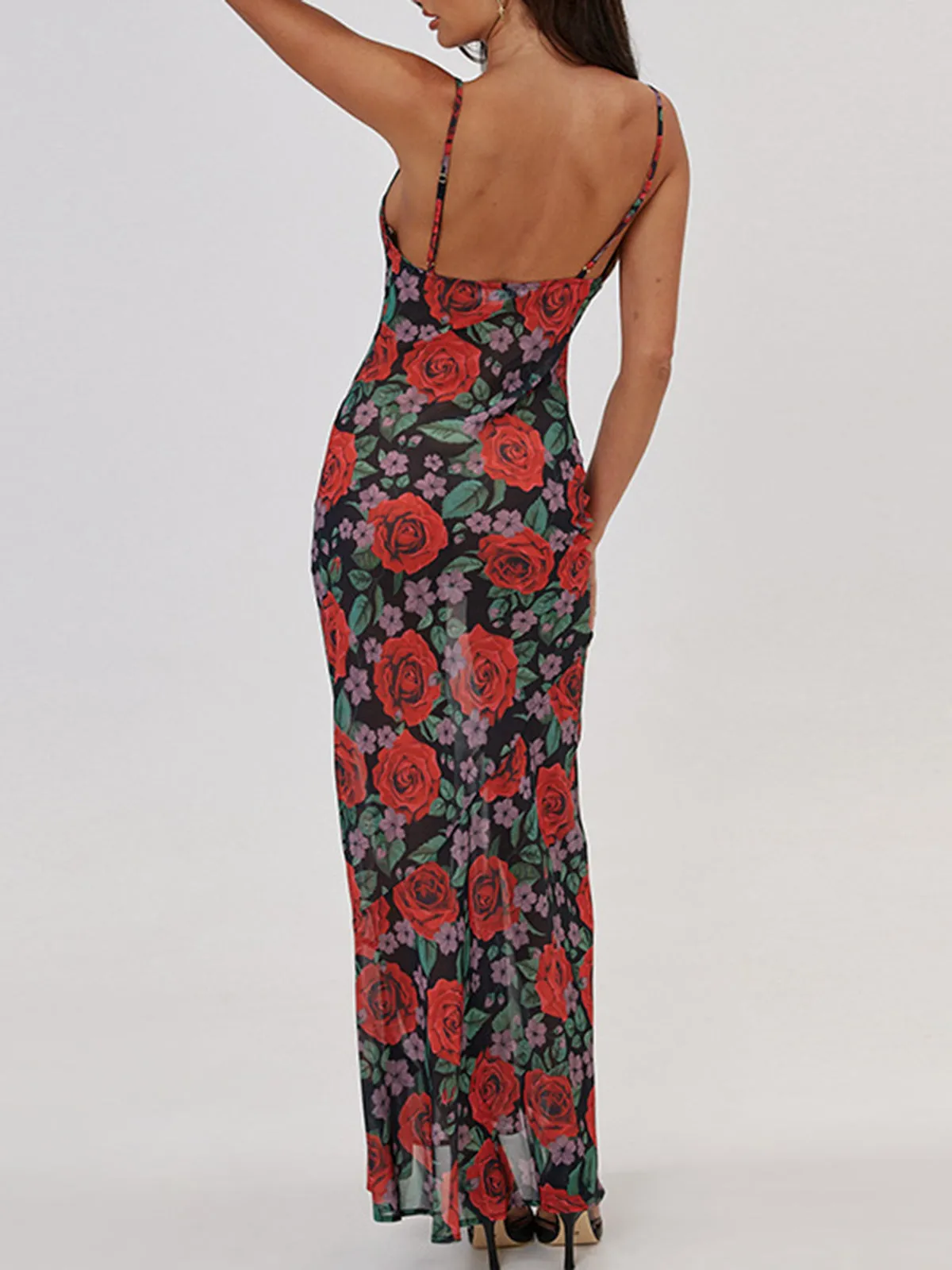 Floral Print Graceful Cami Long Dress