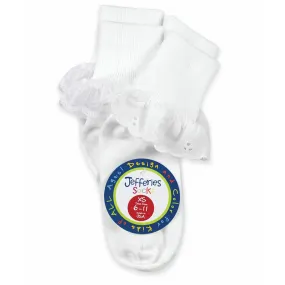 Girls Eyelet & Fancy Lace Socks 2pk - White