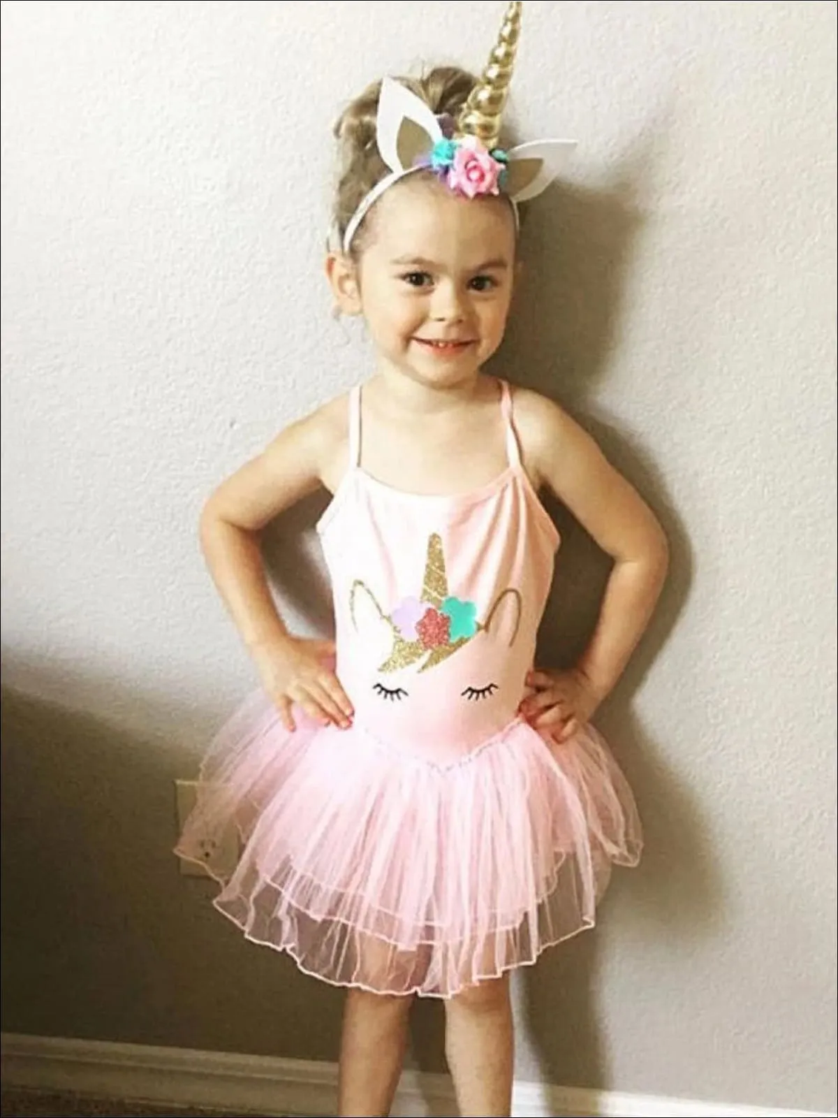 Girls Pink Unicorn Tutu Top