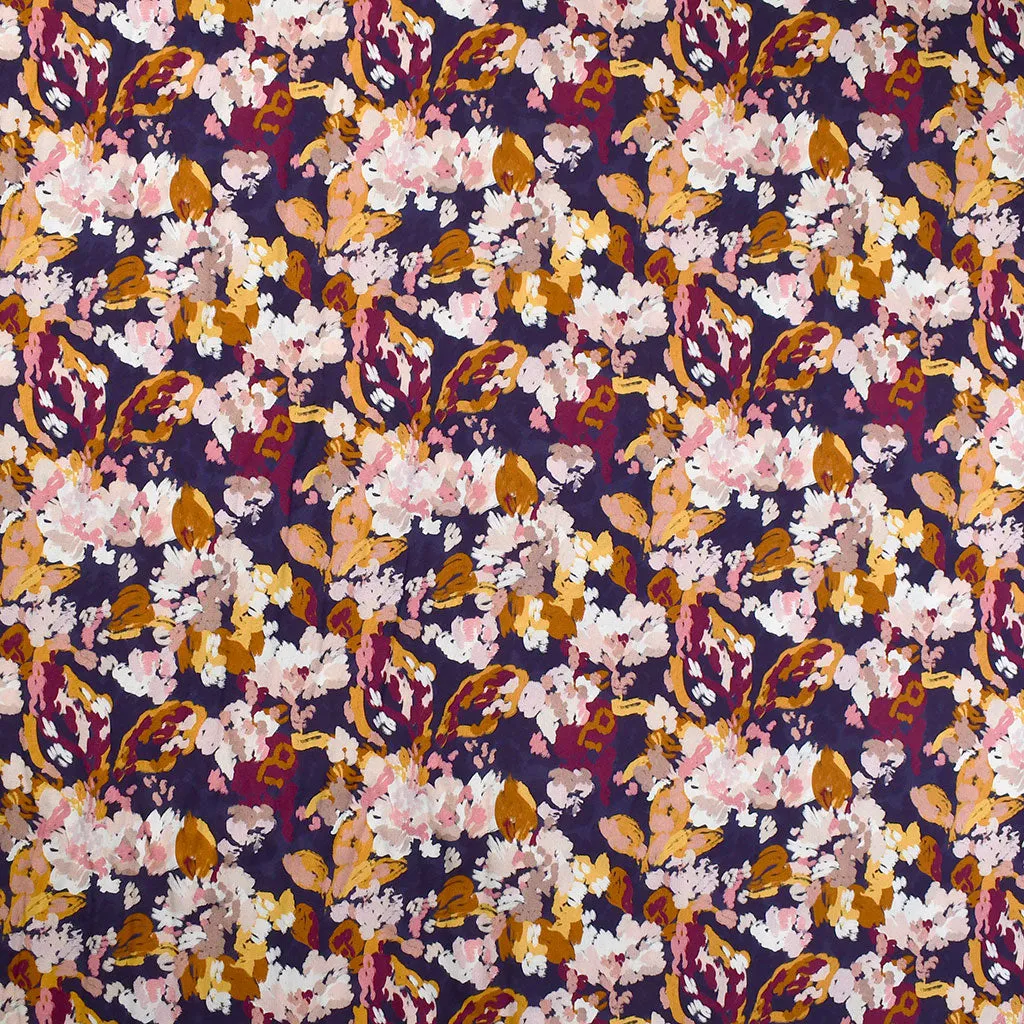 Églantine & Zoé Belle Artistic Floral Rayon Poplin Blue/Rust