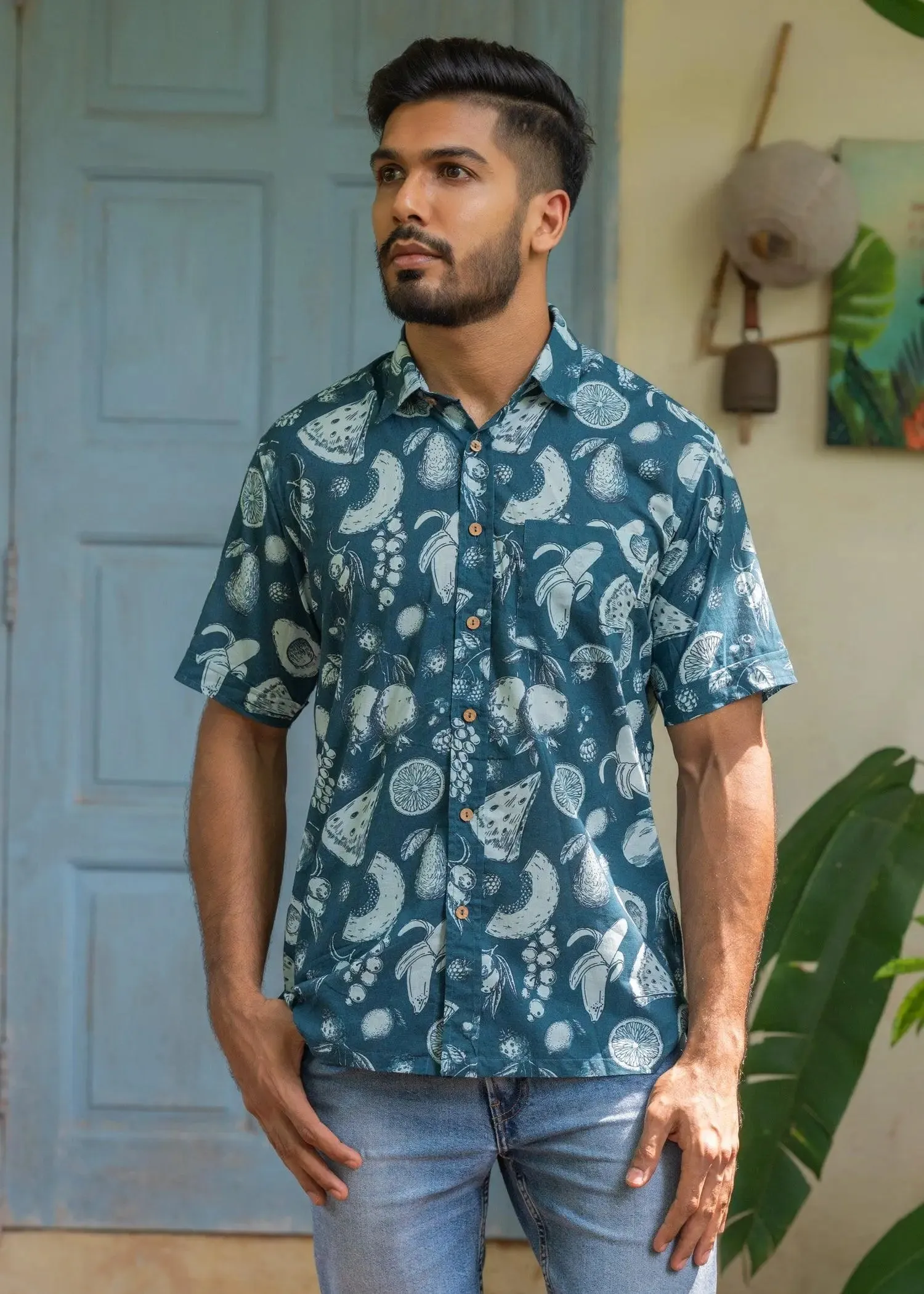 Indigo Fruit Punch Cotton Half Sleeves Shirt