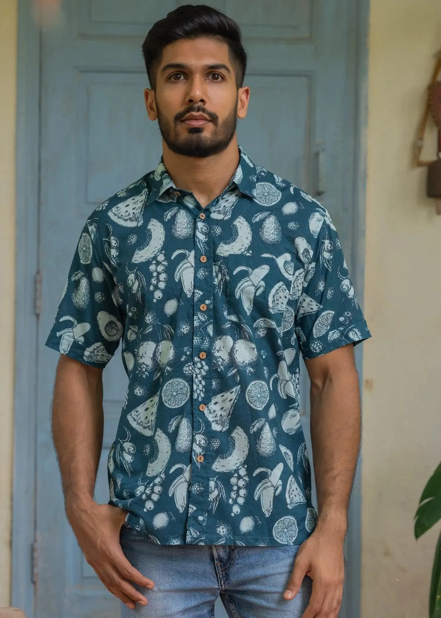 Indigo Fruit Punch Cotton Half Sleeves Shirt