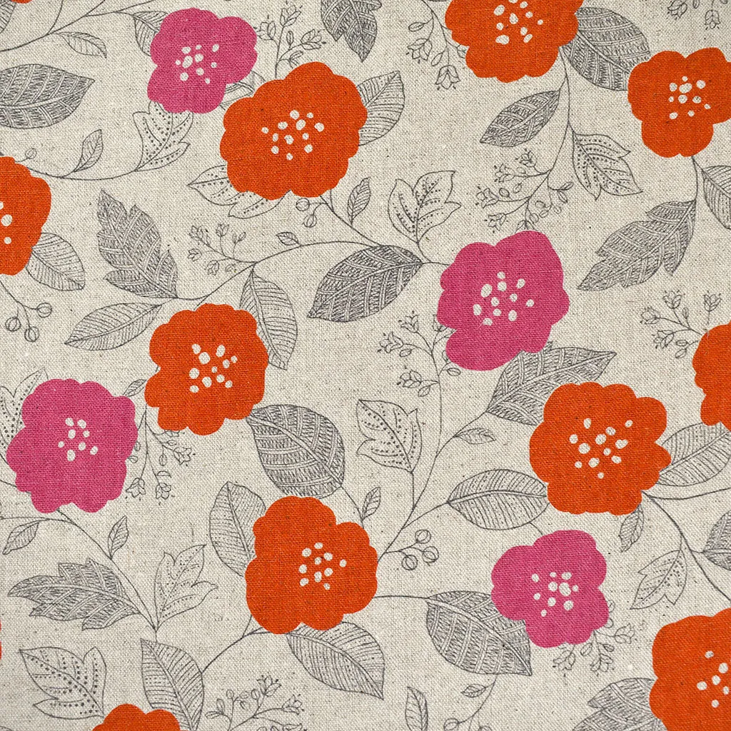 Japanese Artistic Vine Floral Canvas Natural/Tangerine