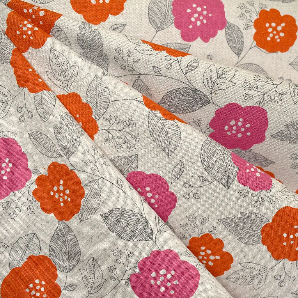 Japanese Artistic Vine Floral Canvas Natural/Tangerine