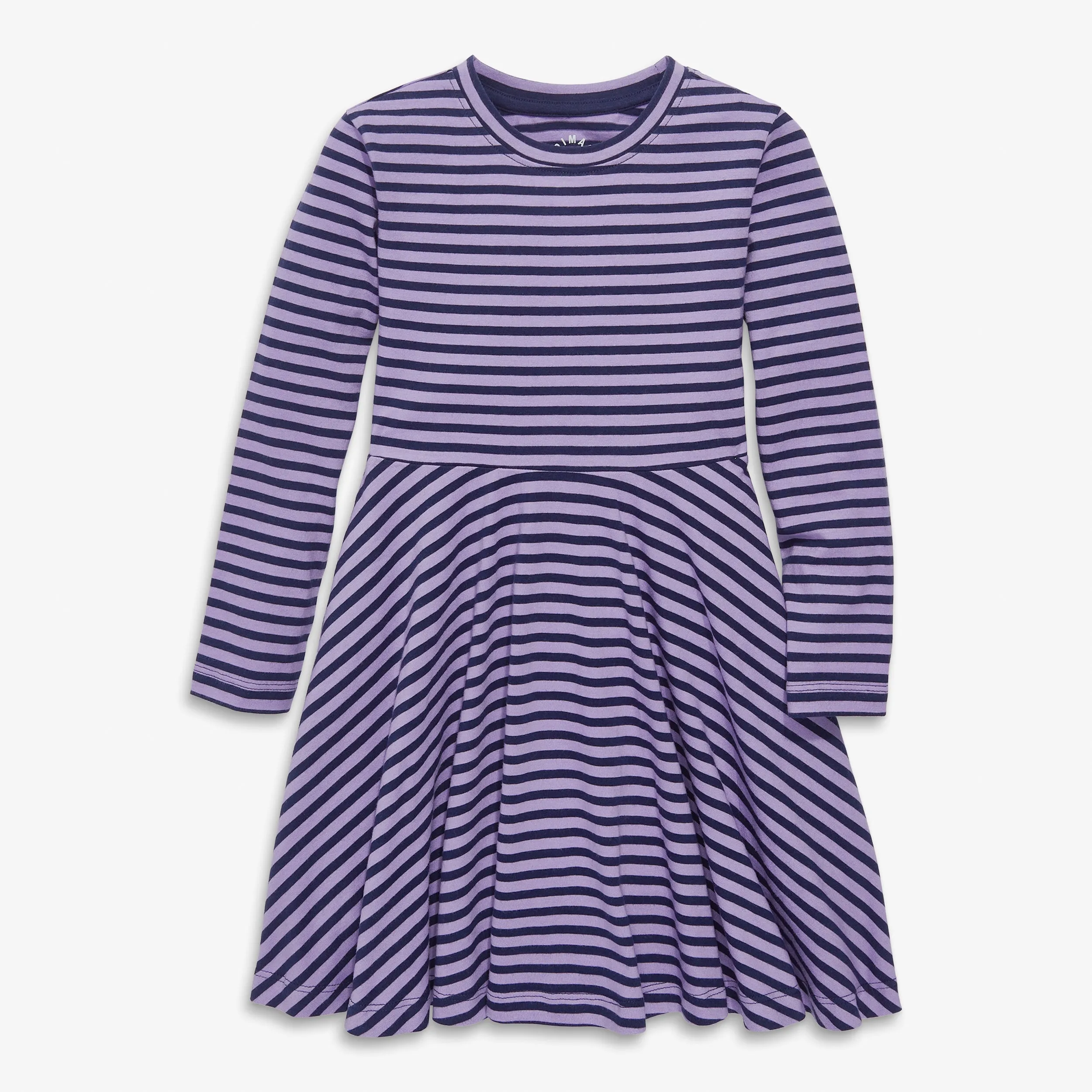 Kids long sleeve twirly dress in mini stripe