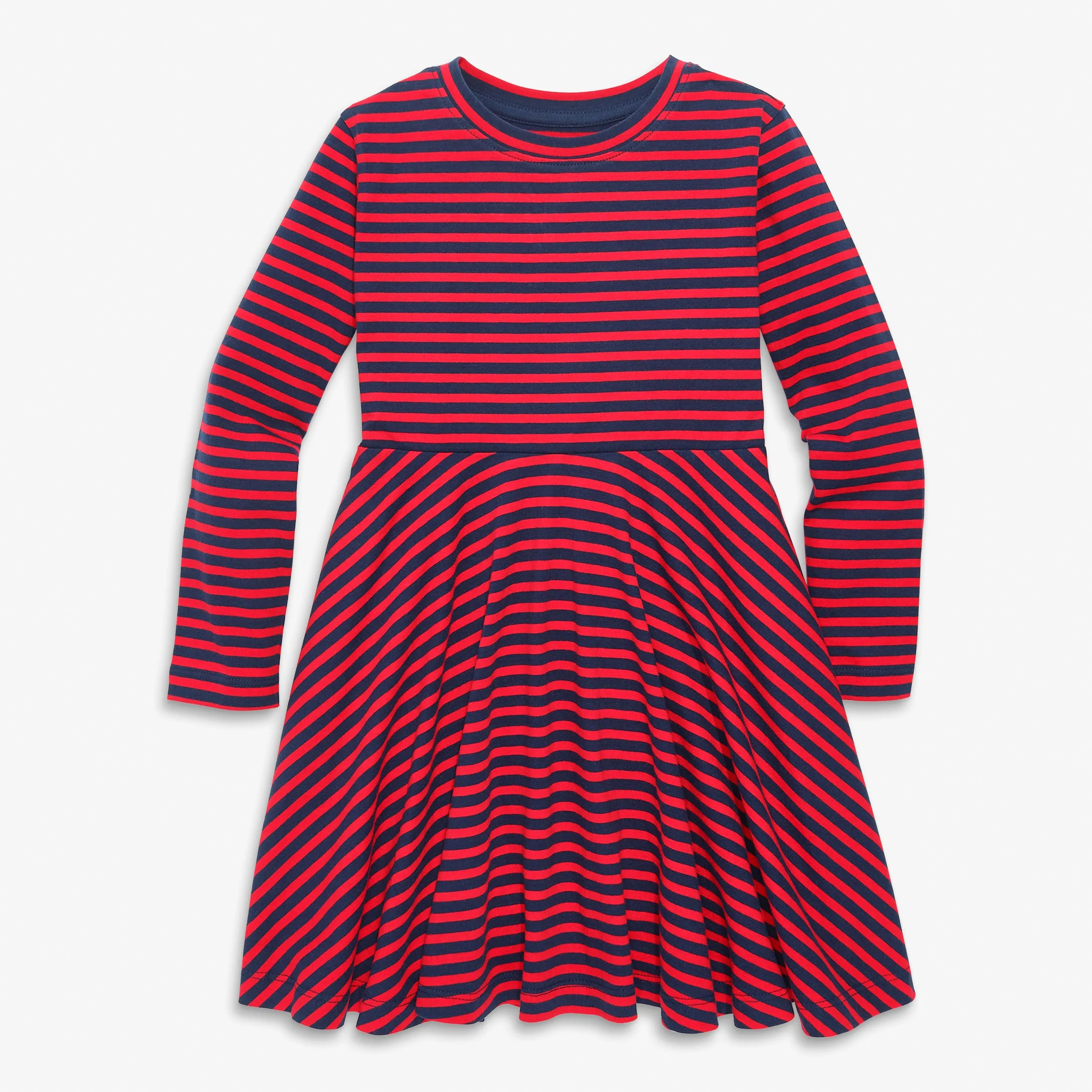 Kids long sleeve twirly dress in mini stripe