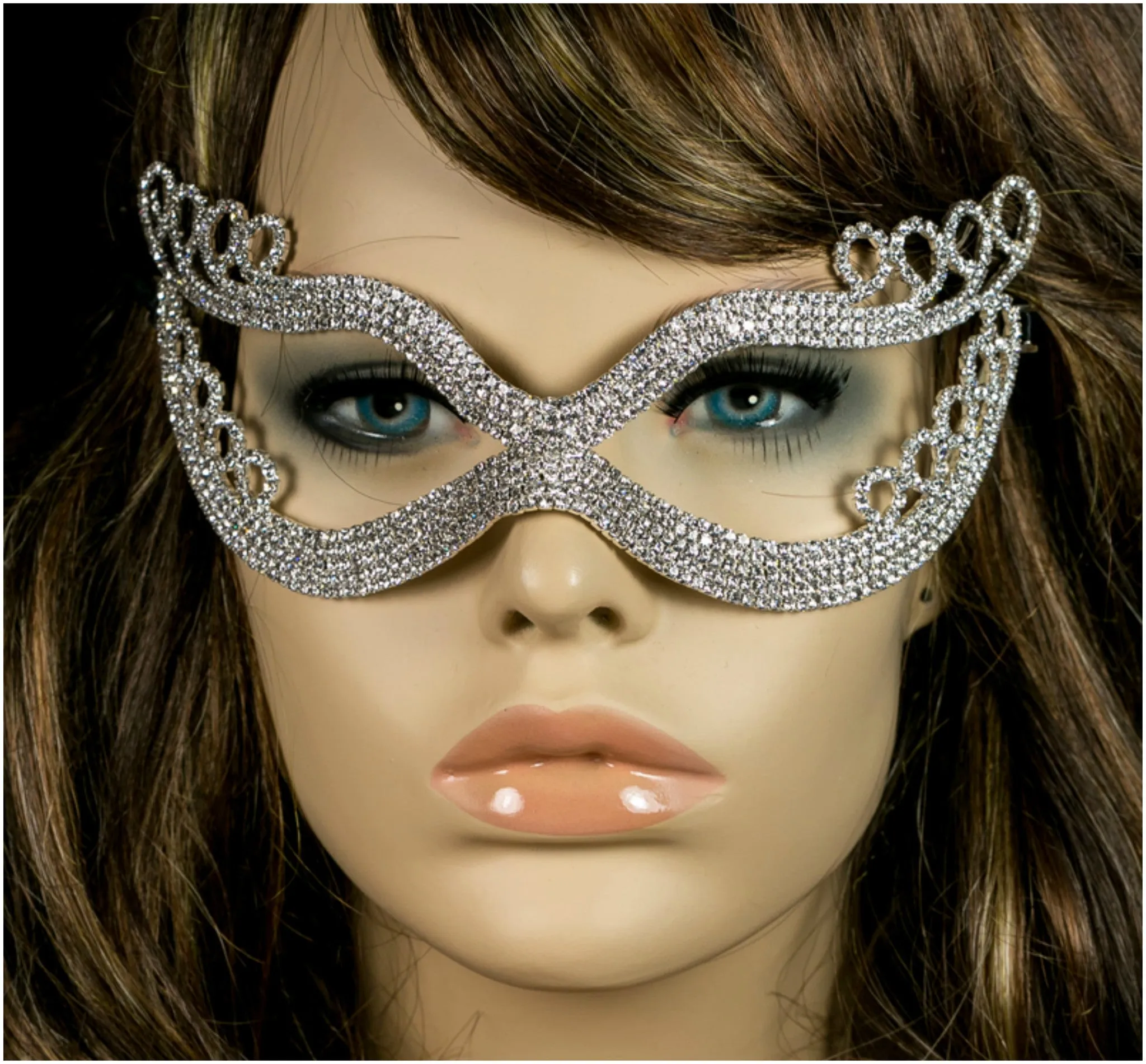 Kinza Crystal Loops Silver Masquerade Mask | Silver | Crystal