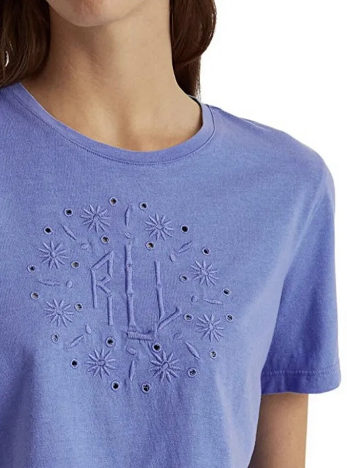 Lauren Ralph Lauren Eyelet Embroidery Soft Jersey Tee