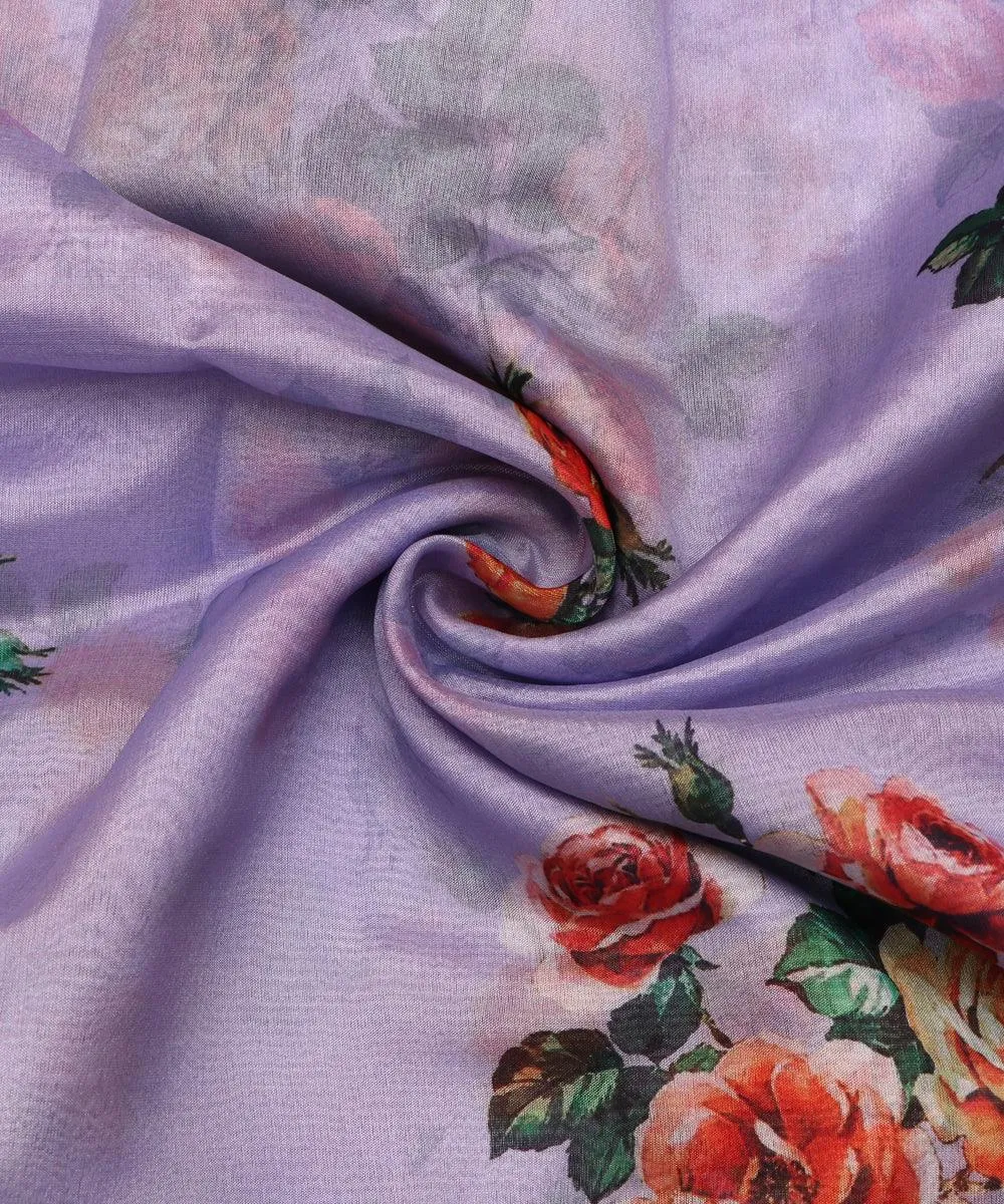 Lavender Colour Floral Print Organza Silk Fabric