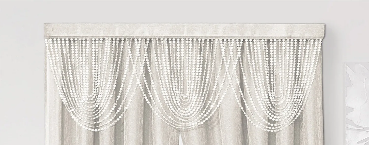 Luna Mesh Metallic Rod Pocket Window Panel and Valance Treatments, Ivory