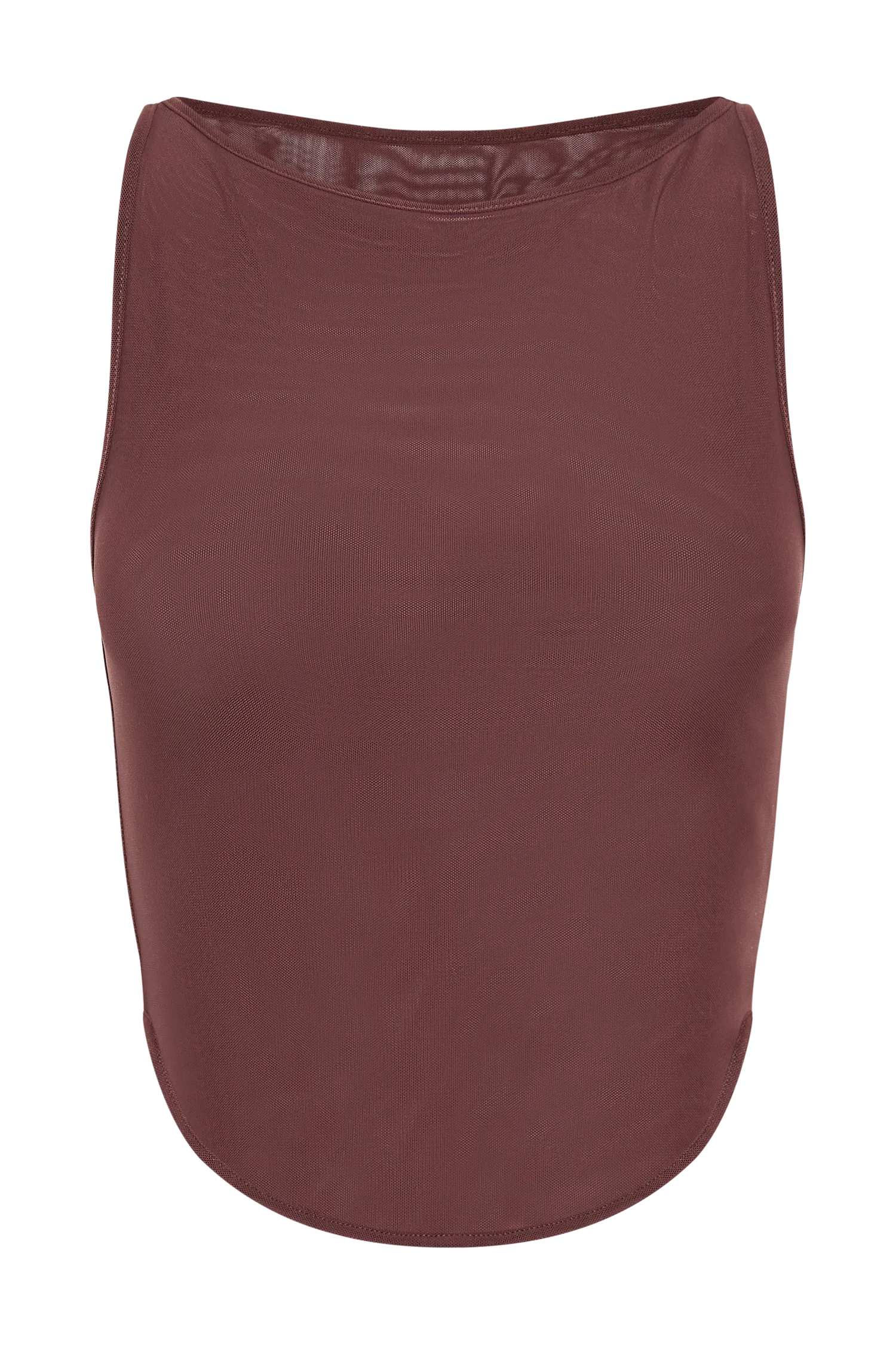 Marla Boat Neck Sheer Mesh Top - Mahogany