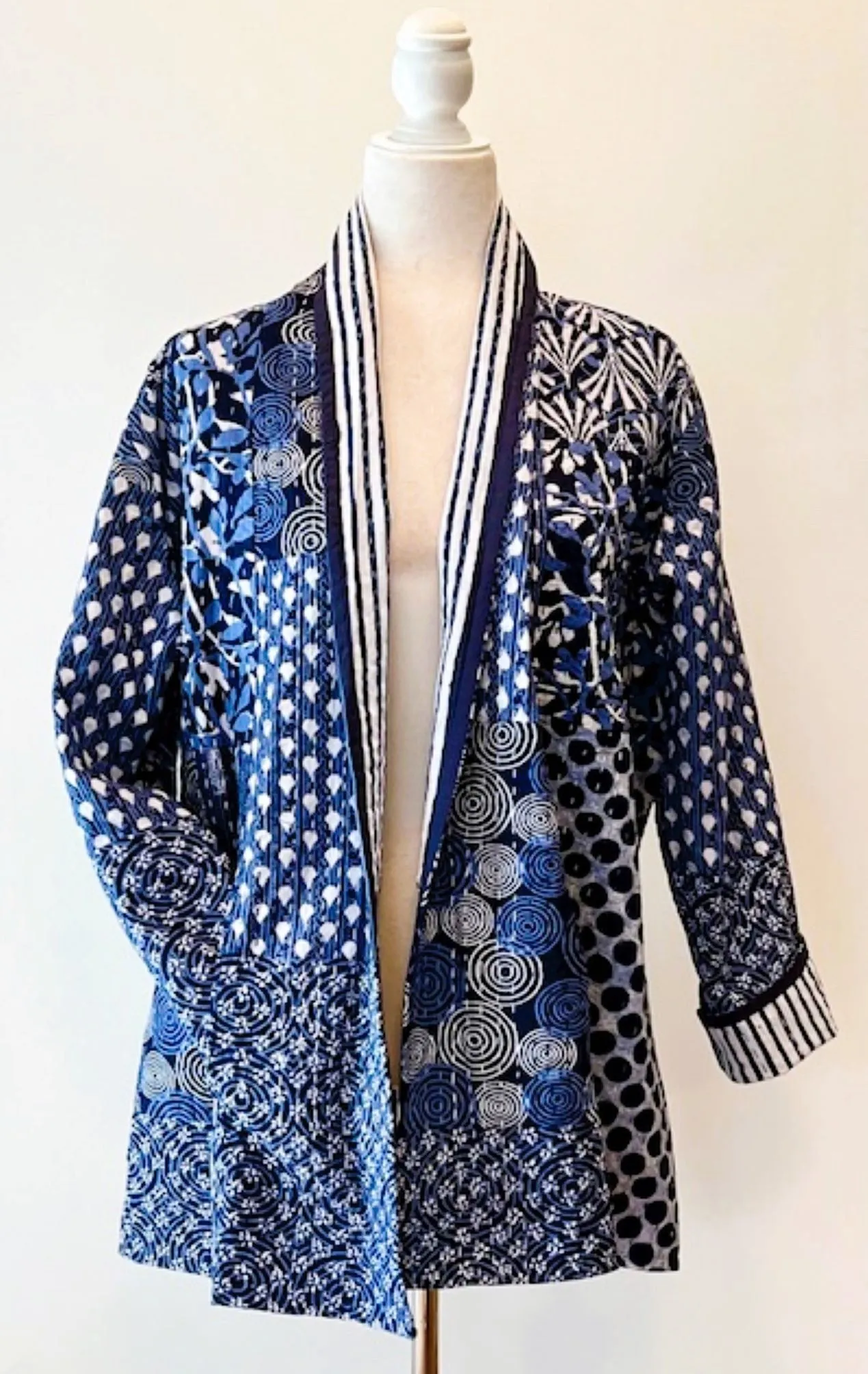 Miixed Print Blue Kantha Quilted And Fully Reversible. Smashing!