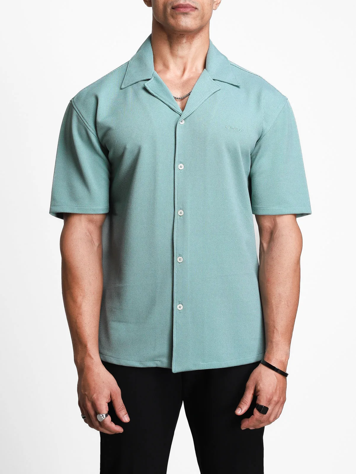 Mint Green Textured Bowling Shirt