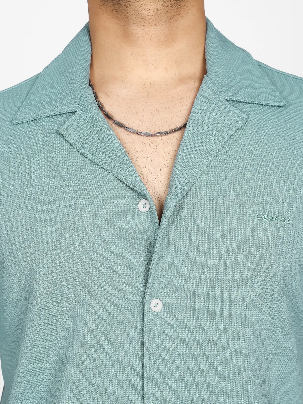 Mint Green Textured Bowling Shirt