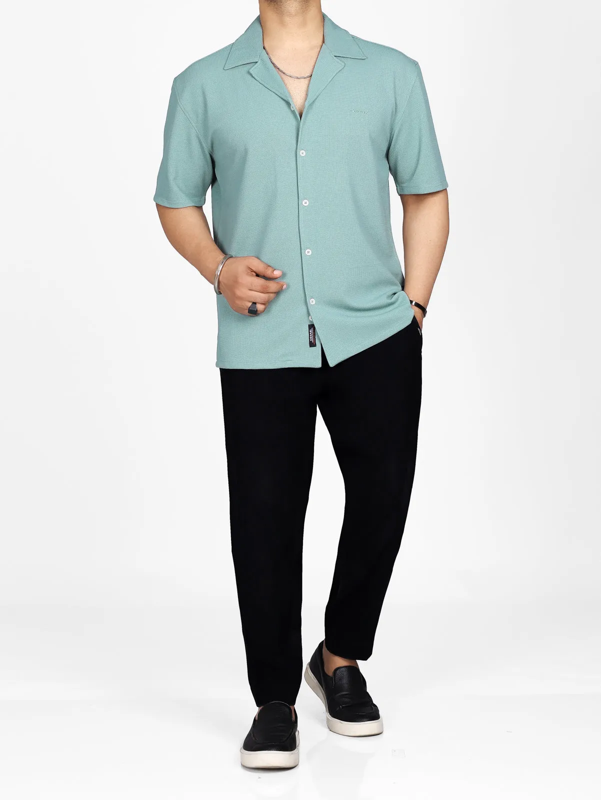 Mint Green Textured Bowling Shirt