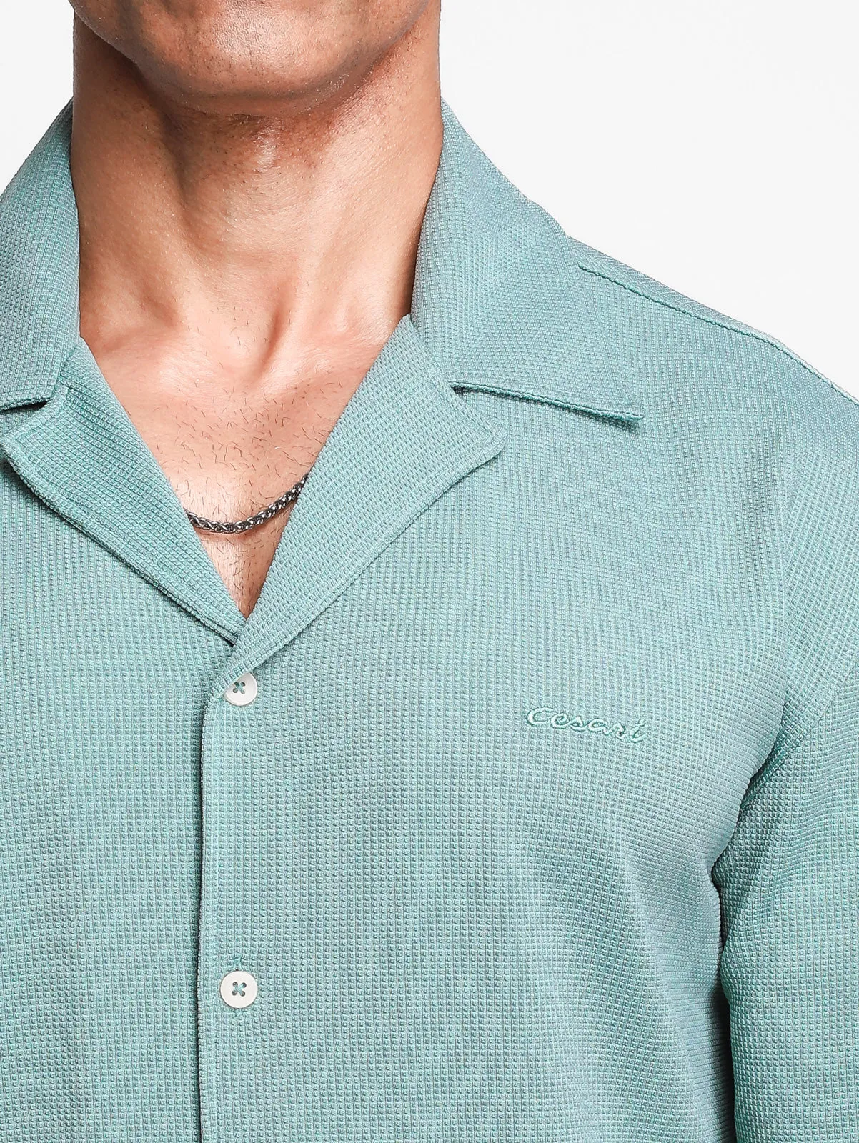 Mint Green Textured Bowling Shirt