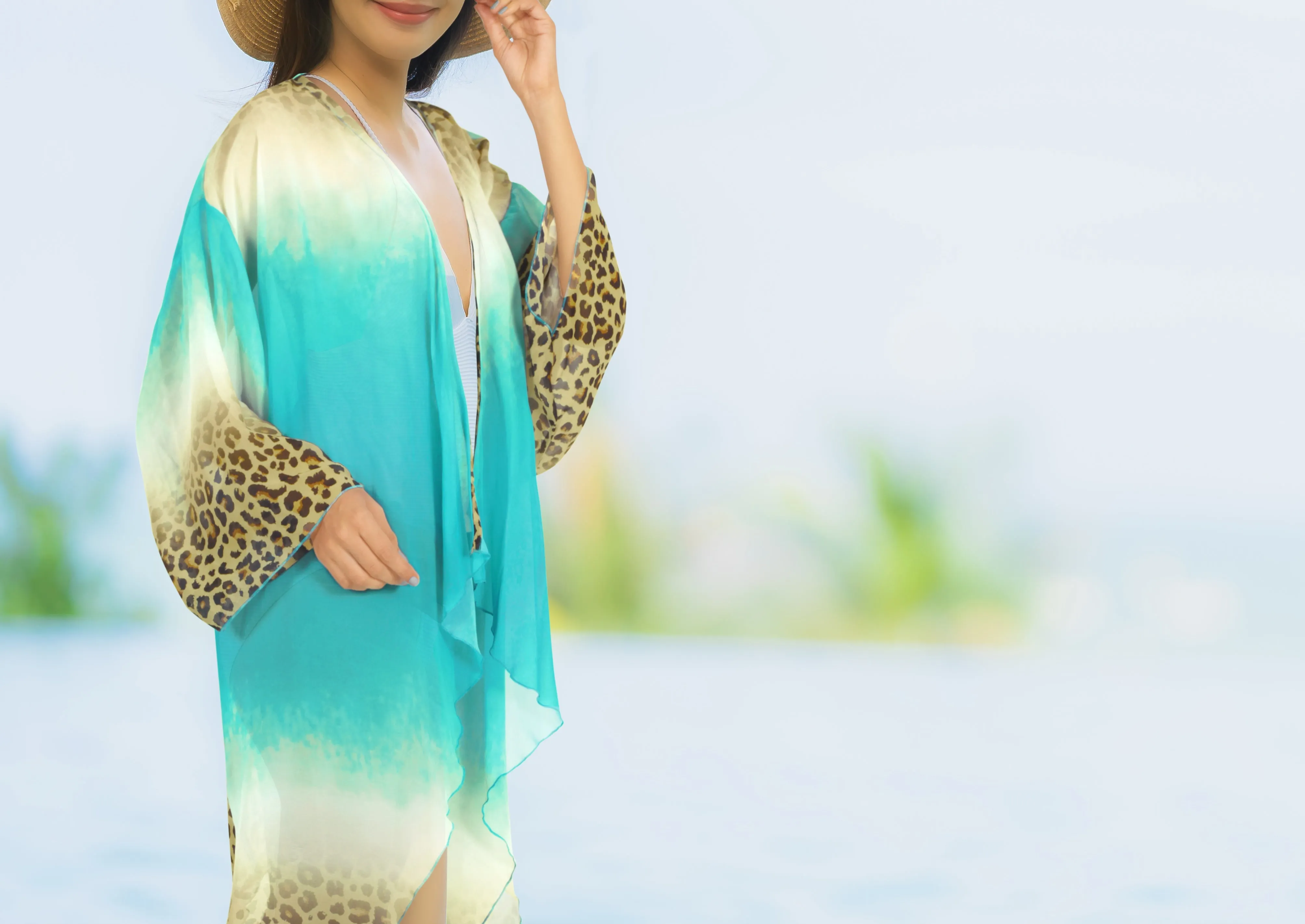 Oceanic Majesty Ocean Blue and Tiger Skin Printed Kimono Shrug Jacket Cover up