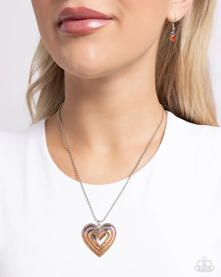 Paparazzi Necklace ~ Hallucinatory Hearts - Orange