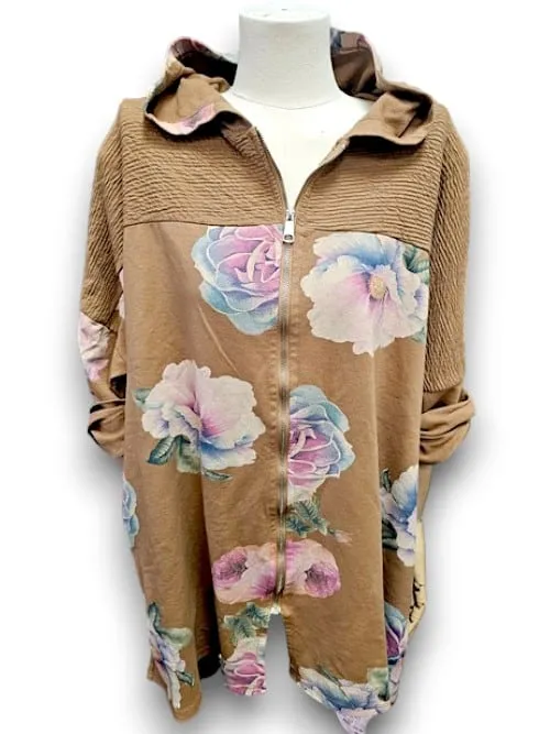 PATCHWORK HOODIE LINEN OMBRE PEONY COFFEE