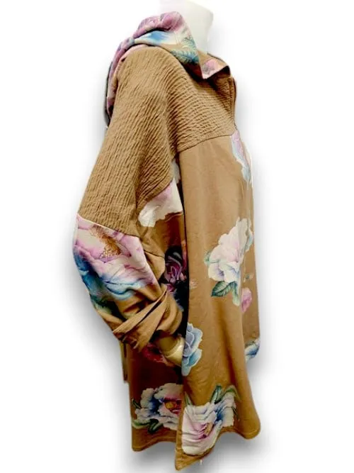 PATCHWORK HOODIE LINEN OMBRE PEONY COFFEE