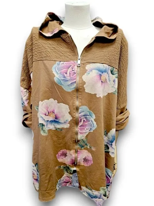 PATCHWORK HOODIE LINEN OMBRE PEONY COFFEE