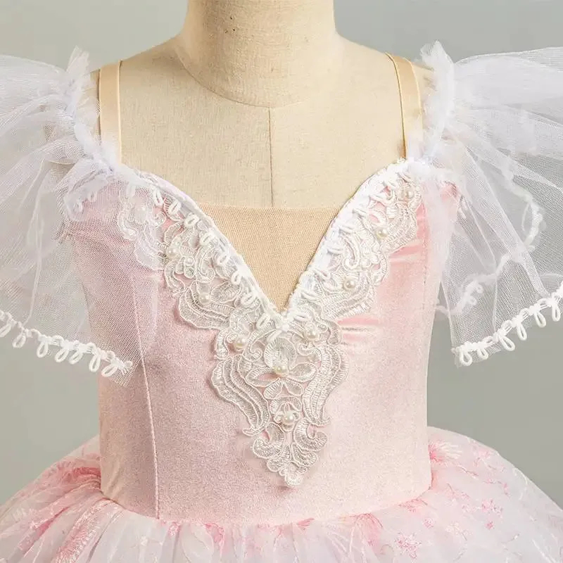 Pink Ballerina Dress For Girls Tutu Performance Dance Costume