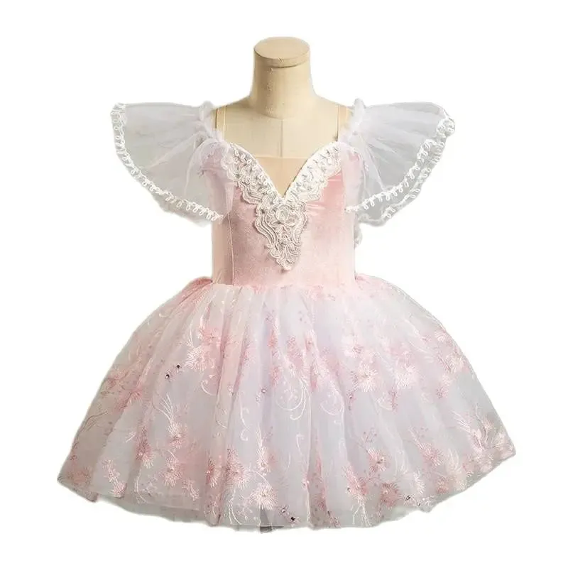 Pink Ballerina Dress For Girls Tutu Performance Dance Costume