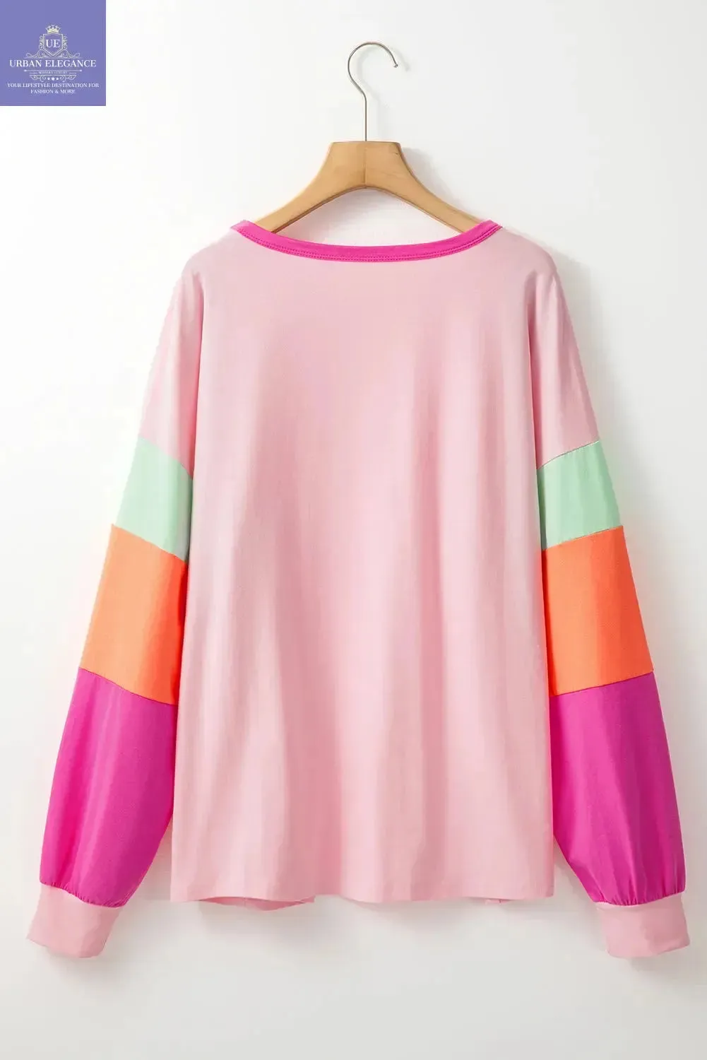 Pink Patchwork Plus Size Long Sleeve Top