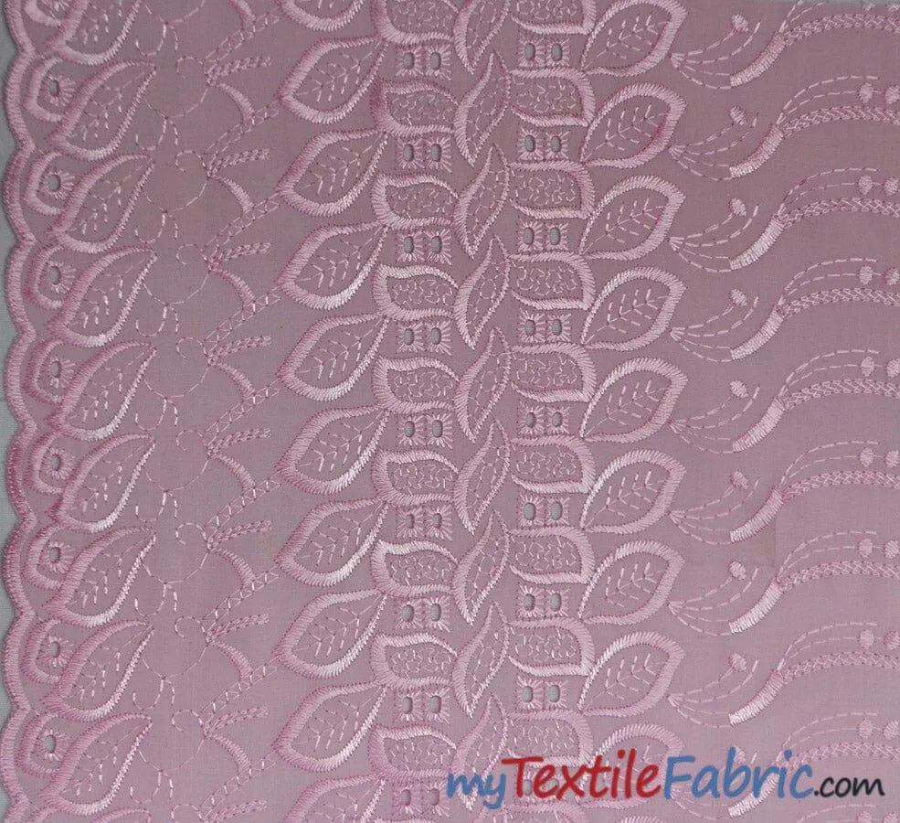 Polyester Cotton Eyelet Embroidery | One Side Scallop | 45" Wide | Multiple Colors |