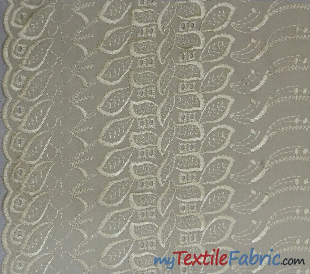 Polyester Cotton Eyelet Embroidery | One Side Scallop | 45" Wide | Multiple Colors |