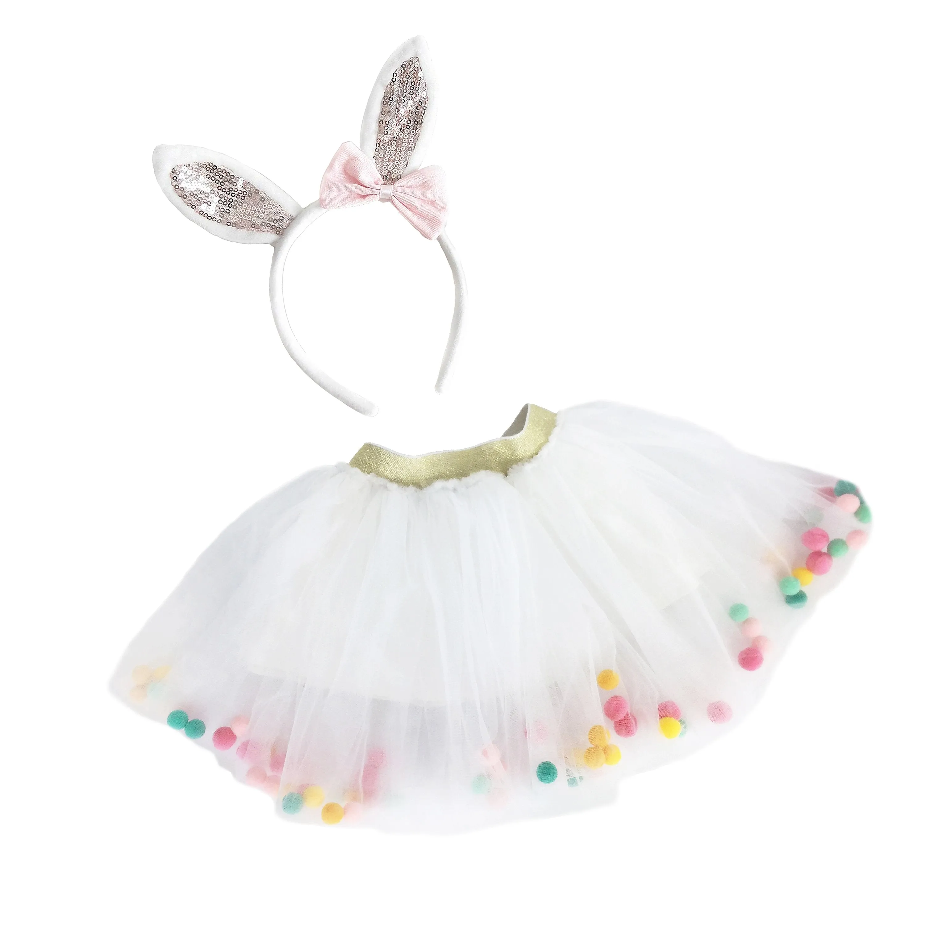 Pom Pom Tutu And Bunny Headband Set