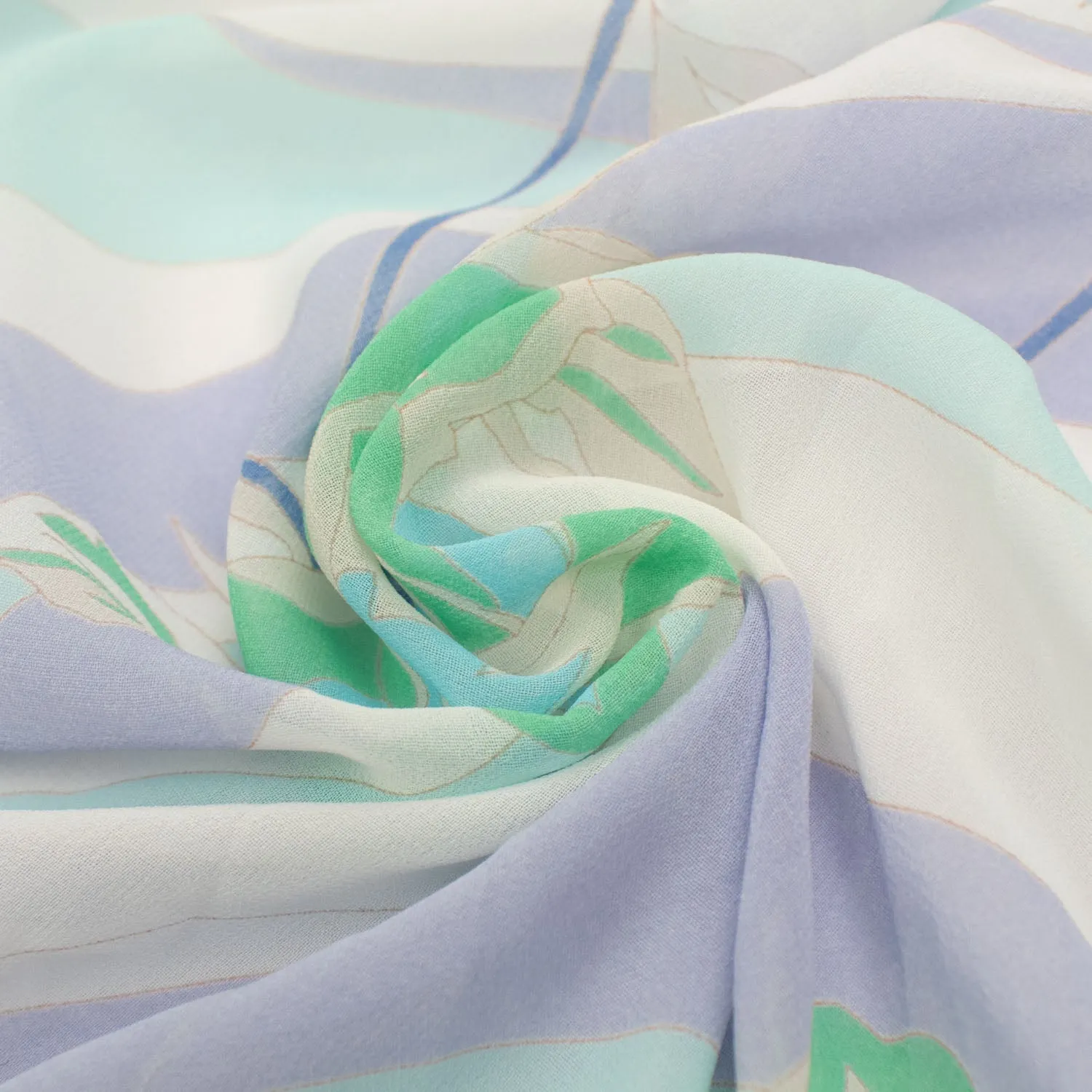 Printed Chiffon Design-12 Mint & Silver Roses on Purple Waves