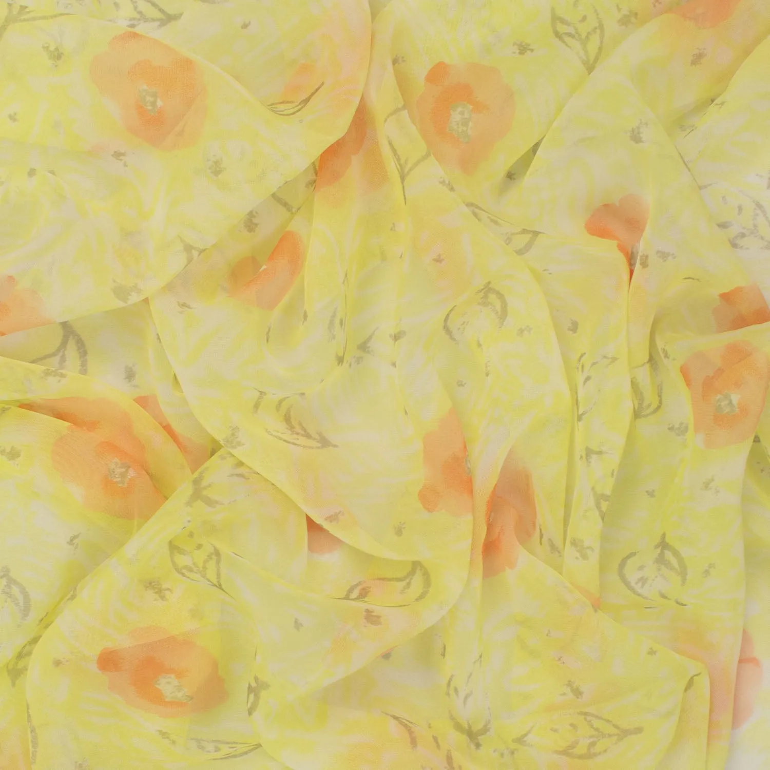 Printed Chiffon Design-16 Red Florals on Yellow