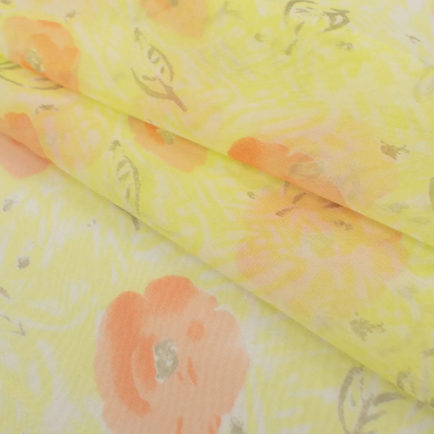 Printed Chiffon Design-16 Red Florals on Yellow