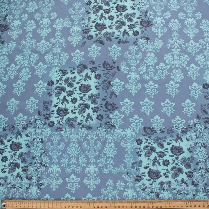 Printed Chiffon Design-247 Blue Floral Vines & Damask