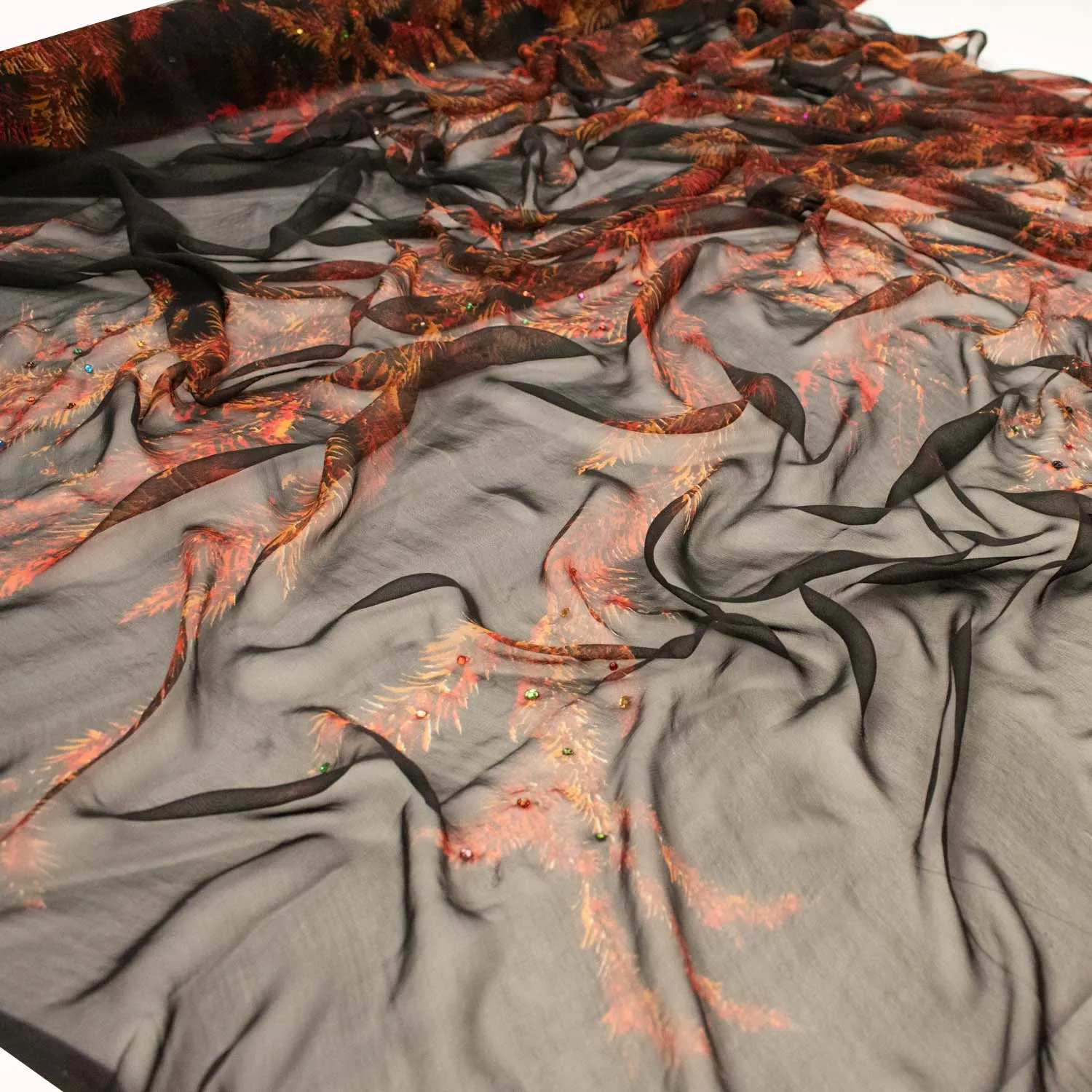 Printed Chiffon Phoenix Tail Feathers with Diamante