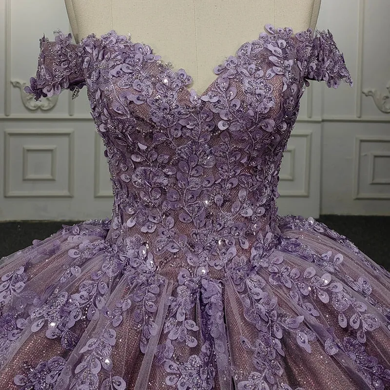 Quinceanera Purple Ball Gown Flower Dress