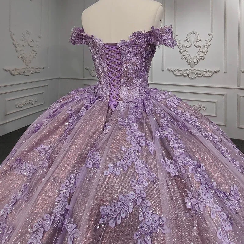 Quinceanera Purple Ball Gown Flower Dress