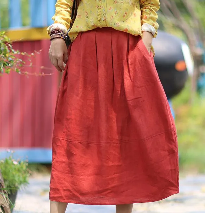 Red Summer Skirts,Casual linen Skirt, Women's Skirts /2006