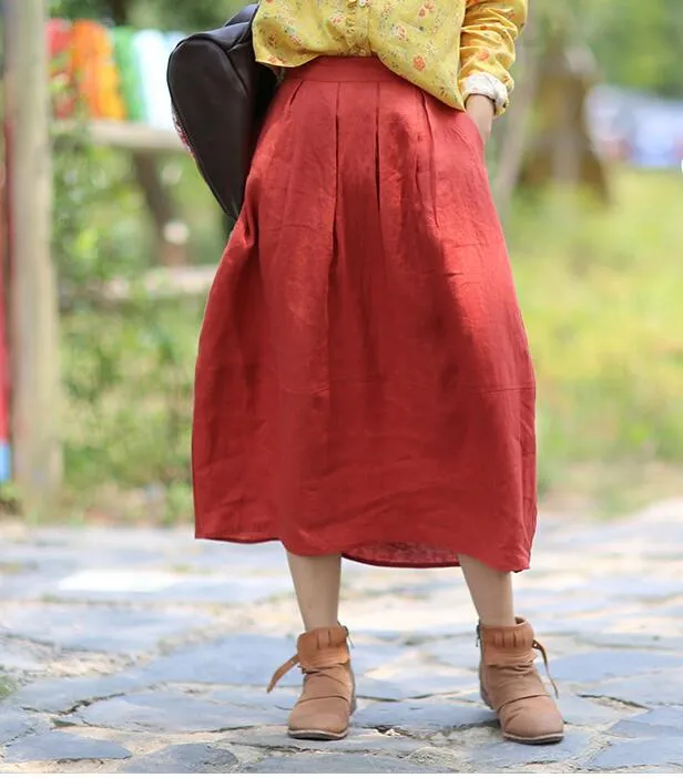 Red Summer Skirts,Casual linen Skirt, Women's Skirts /2006