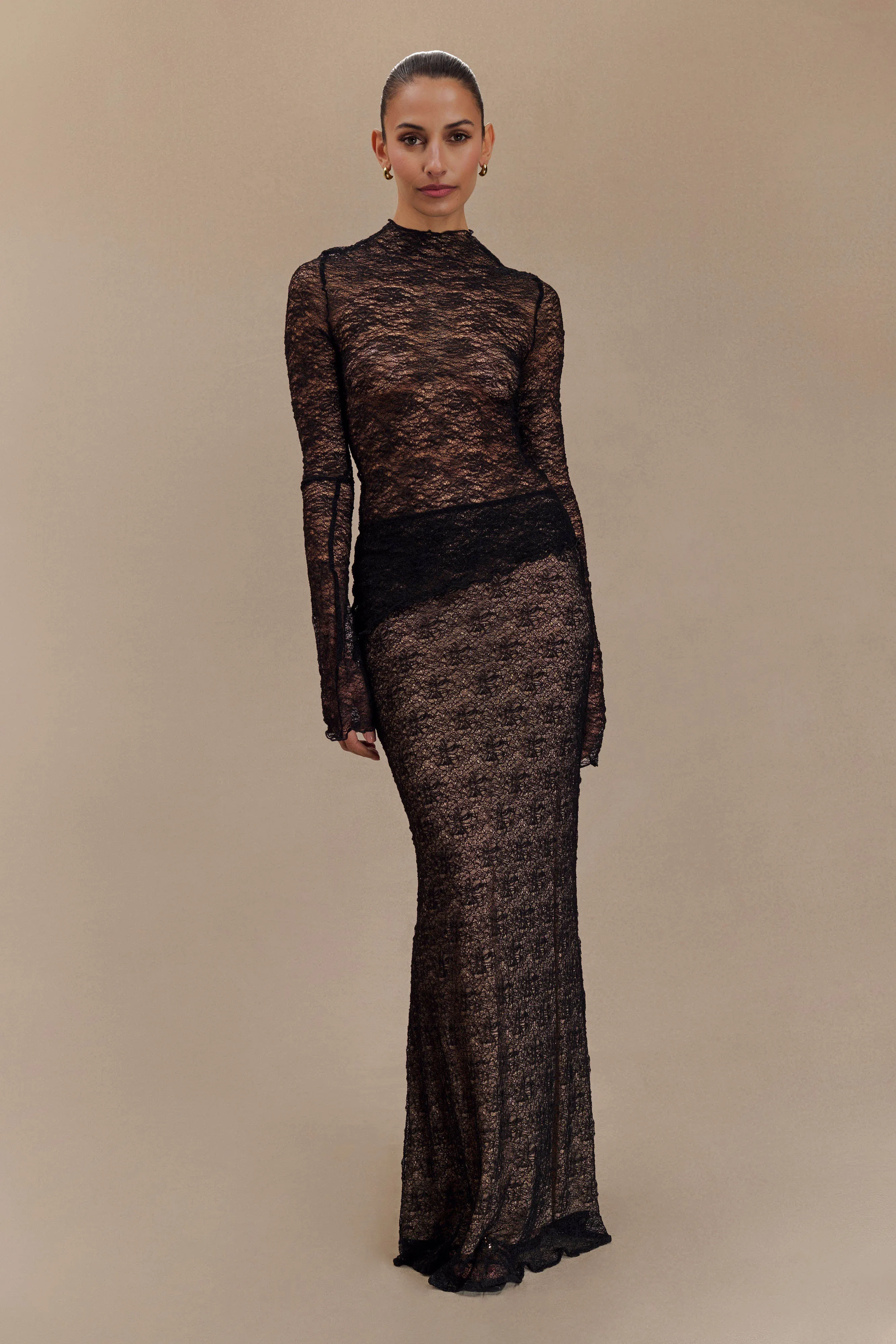 Robyn Sheer Lace Maxi Skirt - Black