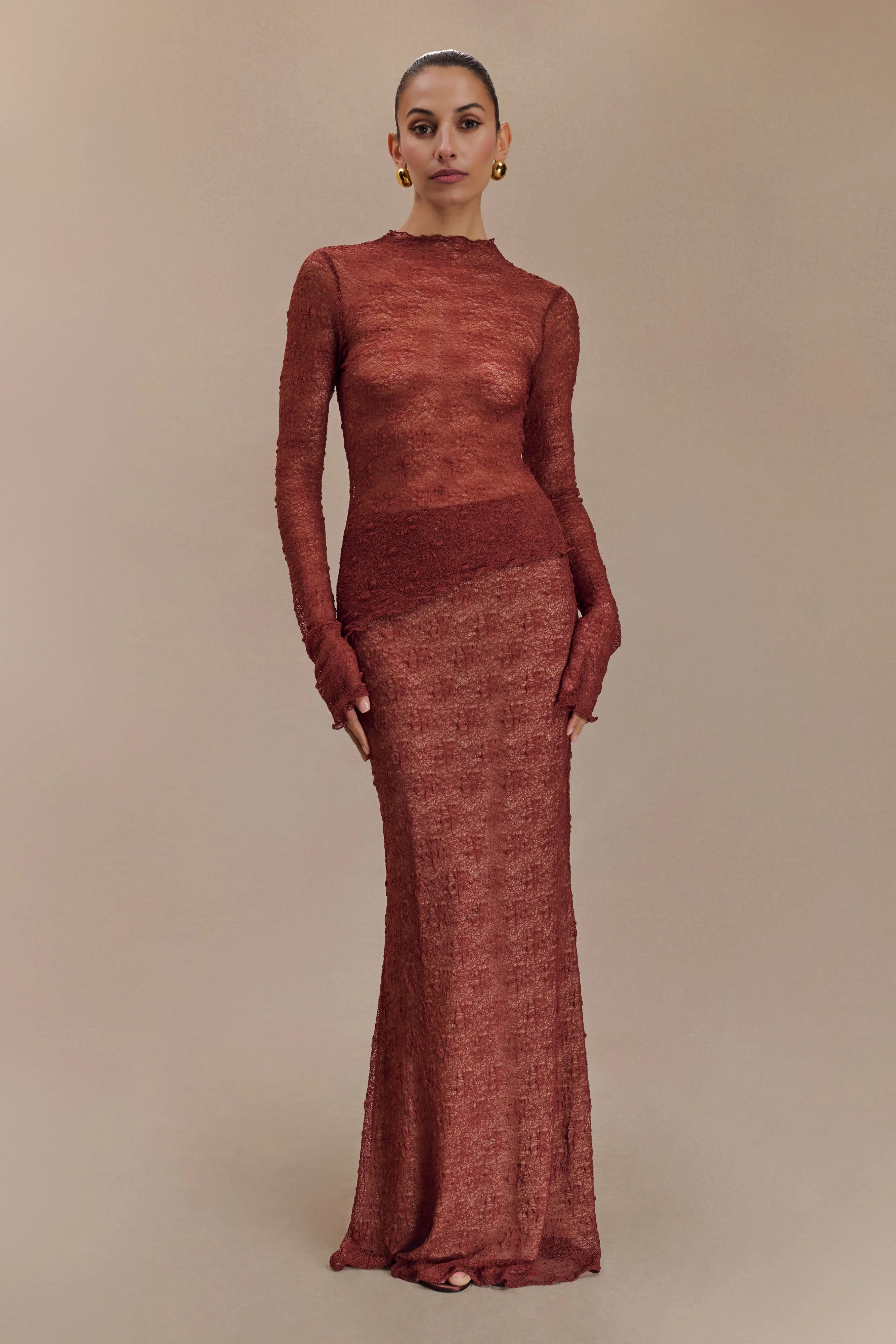 Robyn Sheer Lace Maxi Skirt - Chilli