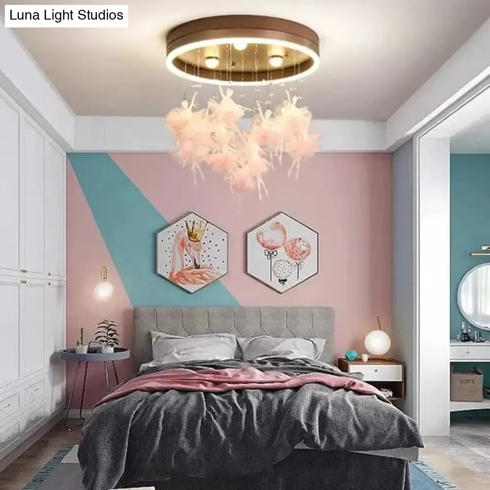 Romantic Canopy Ceiling Light with Ballet Deco LED Flush Mount for Kid's Bedroom