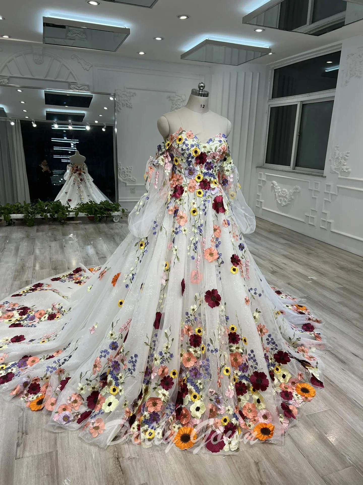 Romantic Fairy Tulle 3D Floral Colorful Wedding Dress