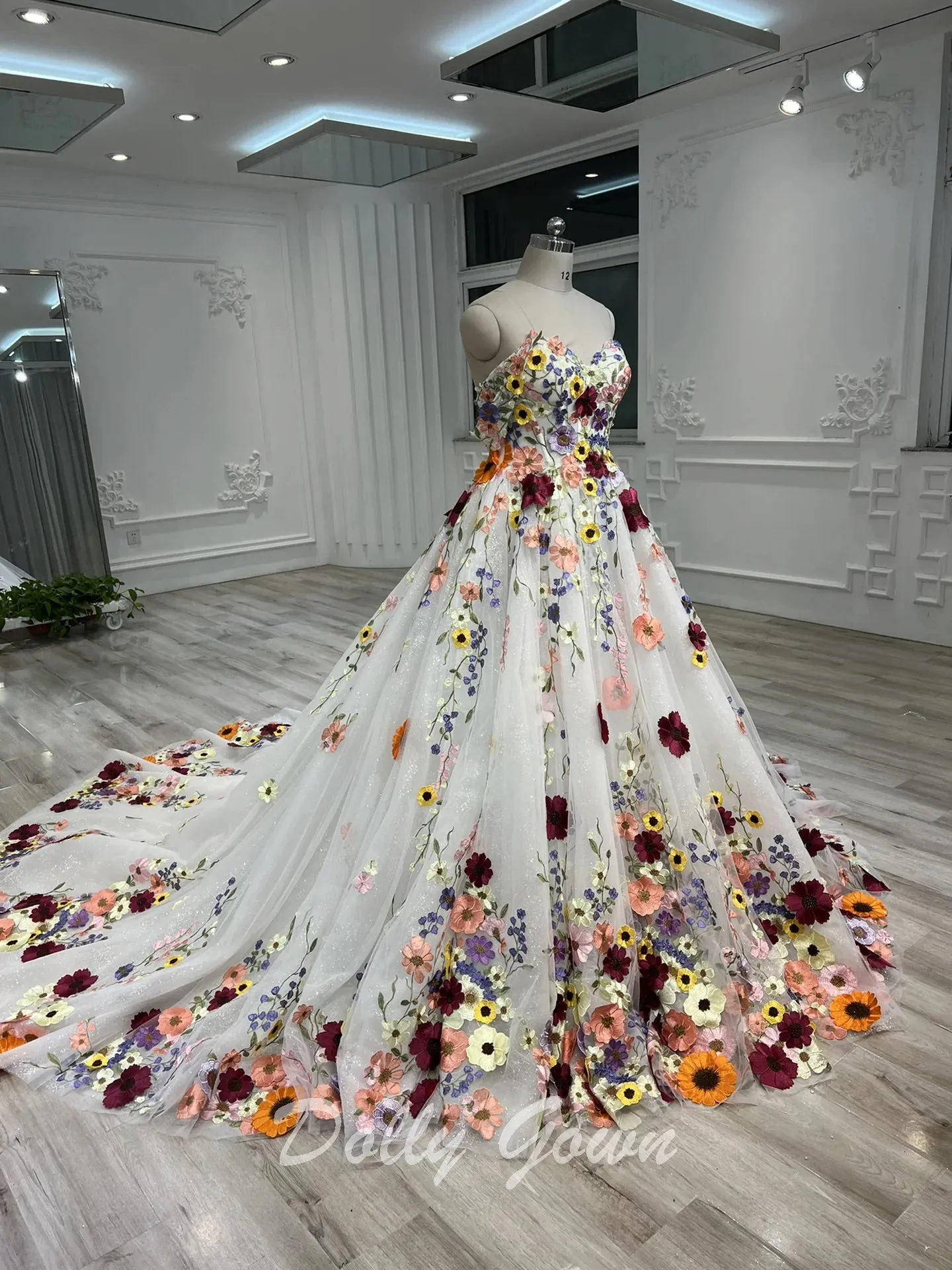 Romantic Fairy Tulle 3D Floral Colorful Wedding Dress