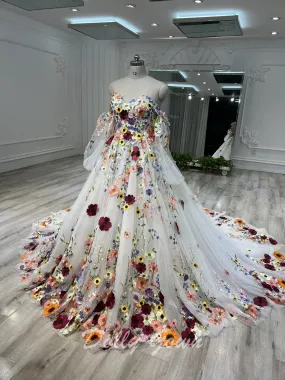 Romantic Fairy Tulle 3D Floral Colorful Wedding Dress